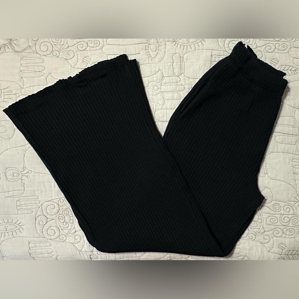 NEW Mate the Label Organic Cotton Waffle Wide Leg Pant Sz Small Black MSRP $148 - Picture 2 of 9